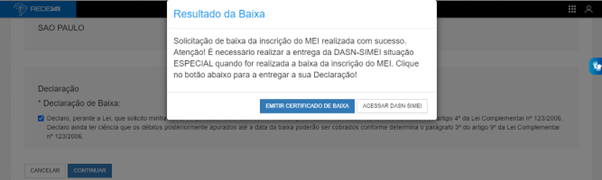 Imagem de tela para fazer a baixa do MEI