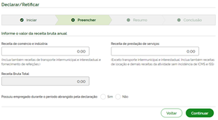 Tela do site da Receita para fazer a declaração MEI